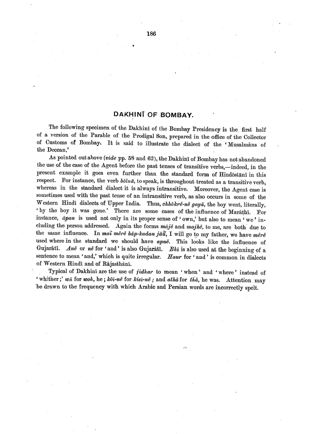 Linguistic Survey of India vol. IX pt. I, p. 186, headnote to the Dakhinī of Bombay specimen