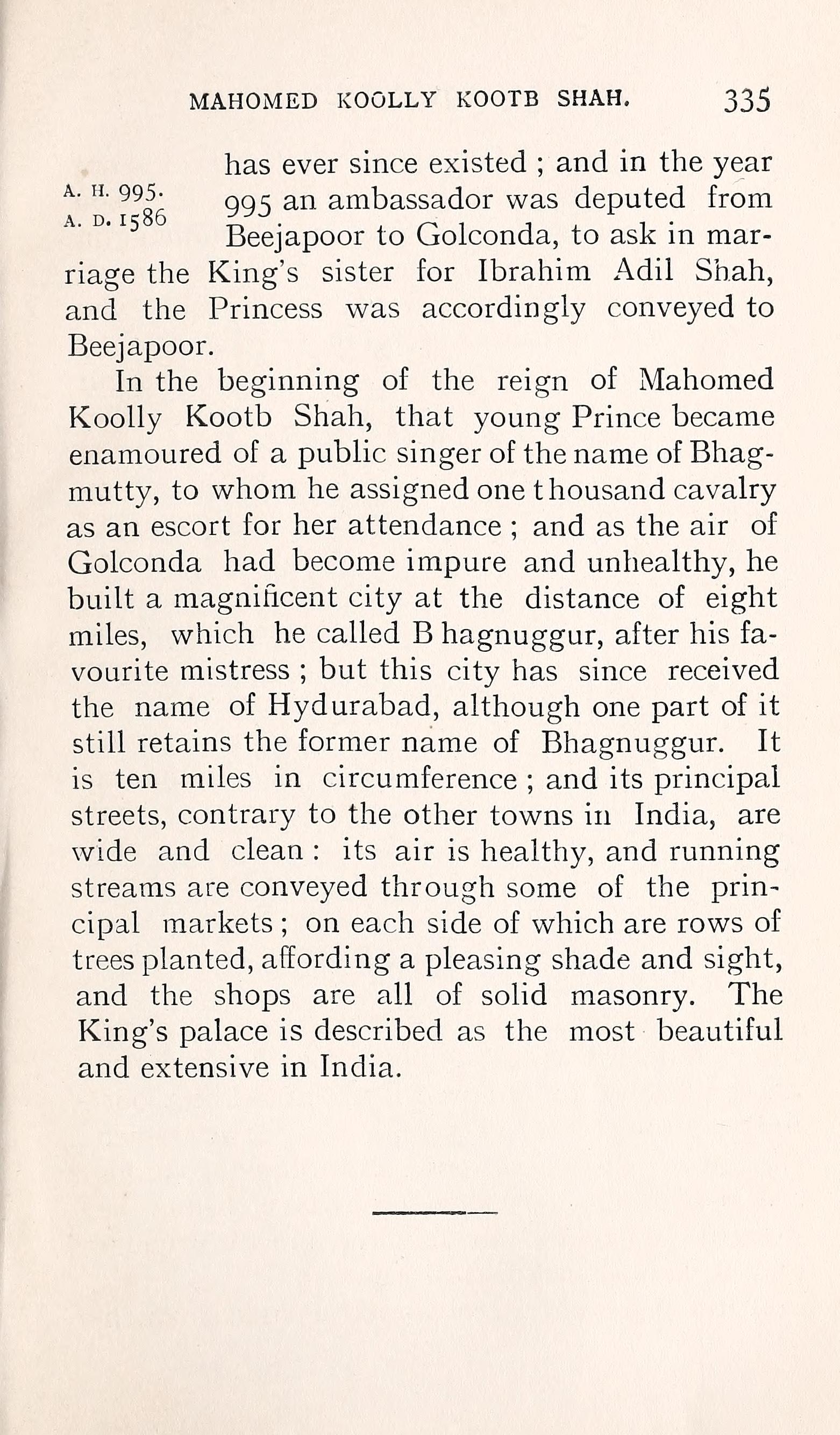 Page 335 of volume III of Briggs's Firishta, carrying the Bhagmutty and Bhagnuggur passage.