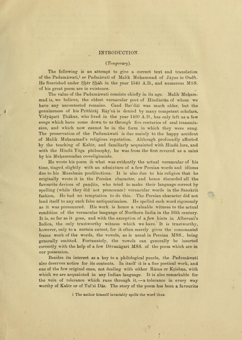 Page 7 of Grierson & Dvivedi's Padumawati (1896), the Introduction, printing "He flourished under Sher Shah in the year 1540 A.D."